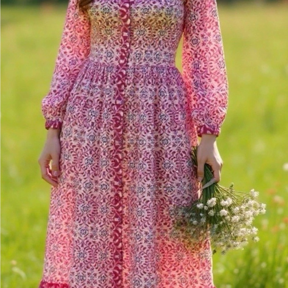 Zara Pink and White Long Sleeve Dress